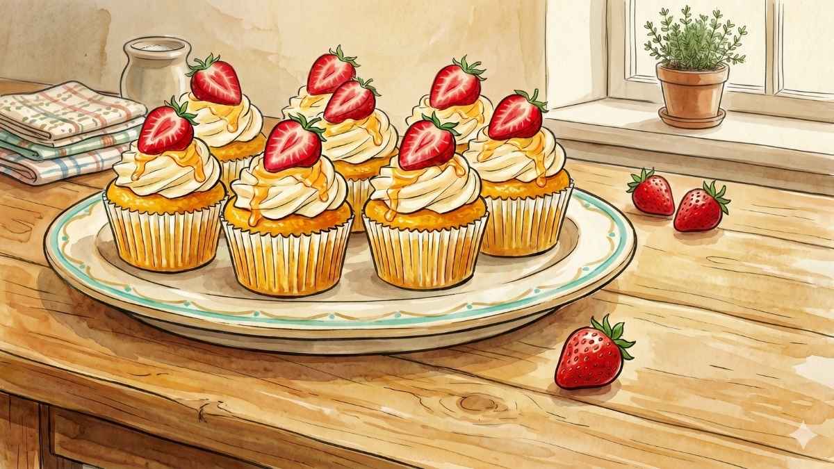 Honey Cupcakes With Strawberries